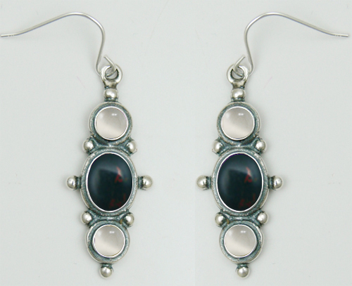 Sterling Silver Drop Dangle Earrings With Bloodstone And White Moonstone